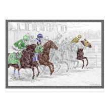 Horse Breaking from Starting Gate at Race Post Card
