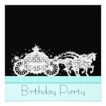 Horse Carriage Teal Blue Princess Birthday Party Custom Invites