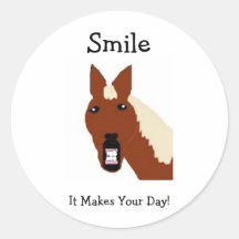 horse copy, Smile, It Makes Your Day! Round Sticker