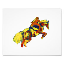 Horse Jumping Abstract Red Yellow Blue theme Photo