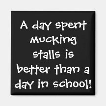 Horses, at liberty, mucking stalls v School Magnet