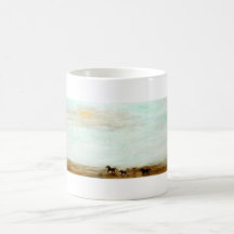 Horses in the desert panorama mug