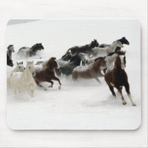Horses in the snow mouse mat