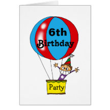 Hot air balloon 6th birthday party invitations greeting cards