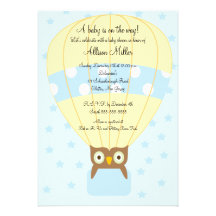 Hot Air Balloon OWL Boy Baby Shower Invitations
