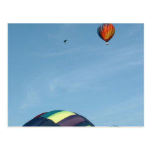 Hot air balloons, with parachute postcards