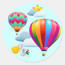 HOT AIRS BALLOONS AND STORK ROUND STICKERS