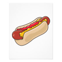 hot dog in bun with ketchup and mustard graphic announcement