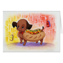 Hot Dog In The City Kitschy Cute Card