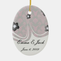 hot pink and black damask.ai christmas tree ornament
