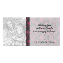 hot pink and black damask.ai photo card template