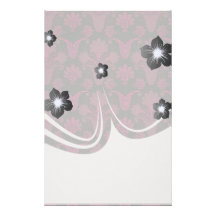 hot pink and black damask.ai stationery design