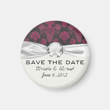 hot pink and black damask fridge magnet