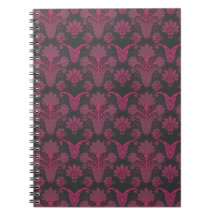 hot pink and black damask note books