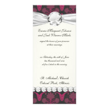 hot pink and black damask personalized invitations