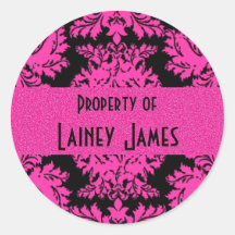 Hot Pink and Black Damask Sticker