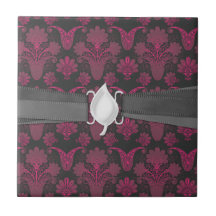 hot pink and black damask tile