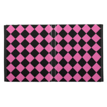 Hot Pink and Black Diagonal Checkerboard Design iPad Folio Case
