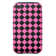 Hot Pink and Black Diagonal Checkerboard Design Tough iPhone 3 Cases