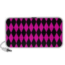 Hot Pink and Black Diamond Harlequin Pattern Portable Speakers