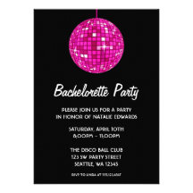 Hot Pink and Black Disco Ball Bachelorette Party Personalized Invite