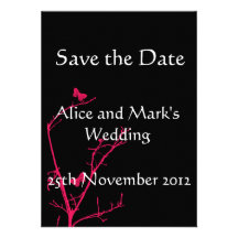 hot pink and black save the date card personalized invites