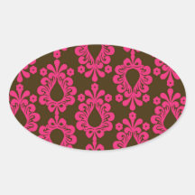 hot pink and brown damask design stickers