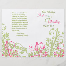 Hot Pink and Green Abstract Floral Wedding Program Custom Flyer