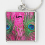 Hot Pink and Peacock Feathers Key Chains