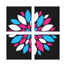 Hot Pink and Teal Flower Petals Art on Black Canvas Prints