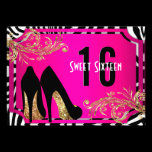 Hot Pink and Zebra 16th Birthday Party Invitation invitations