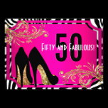 Hot Pink and Zebra 50th Birthday Party Invitation invitations