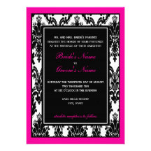 Hot Pink & Black Damask Wedding Custom Invites