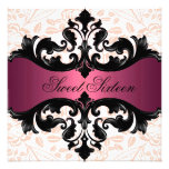 Hot Pink & Black Floral Damask Birthday Invitation