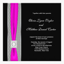Hot Pink Black Fuchsia Pink Bow Wedding invitations