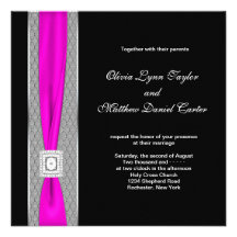 Hot Pink Black Fuchsia Pink Bow Wedding Custom Invite