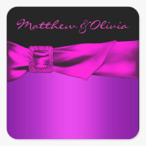 Hot Pink Black Wedding Favour Labels Envelope Seal stickers
