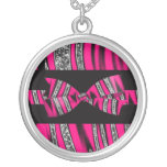 Hot Pink & Black Zebra Glitter Stripes Necklace