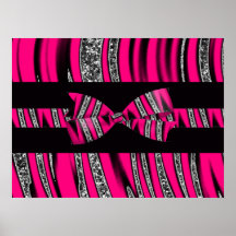 Hot Pink & Black Zebra Glitter Stripes Print