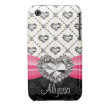 Hot Pink Bow Diamond Heart iPhone 3 Case Mate