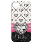 Hot Pink Bow Diamond Heart Rhinestone