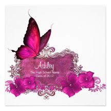 Hot Pink Butterfly Graduation Announcements