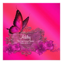 Hot Pink Butterfly Graduation Announcements
