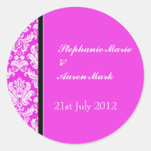 Hot Pink Classic Damask Wedding Label Sticker