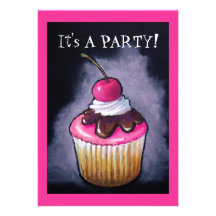 Hot Pink: Cupcake: Party Invitation: Oil Pastel