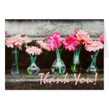 Hot Pink Daisies in a Vases Thank You Cards