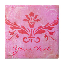 Hot Pink Damask Personalised Custom Tile tiles