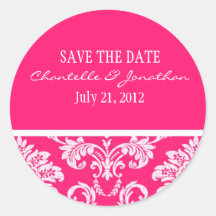 Hot Pink Damask Wedding Sticker