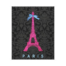 Hot Pink Eiffel Tower in faux glitter Gallery Wrap Canvas