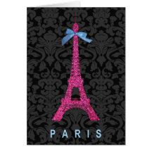 Hot Pink Eiffel Tower in faux glitter Greeting Cards